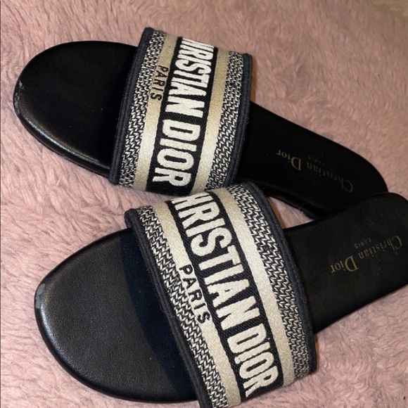 Christian Dior DWAY SLIDES Deep Blue Embroidered Cotton - Picture 2 of 5